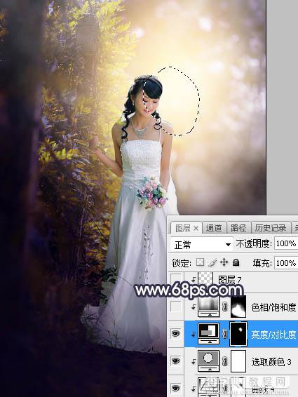 Photoshop将树林婚片打造梦幻的暗调蓝黄色33