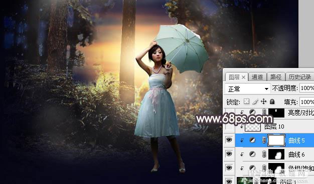 Photoshop调制出唯美的秋季晨曦逆光树林人物图片36