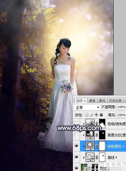 Photoshop将树林婚片打造梦幻的暗调蓝黄色31