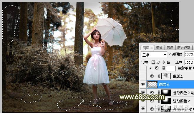 Photoshop调制出昏暗的黄褐色逆光丛林人物图片15