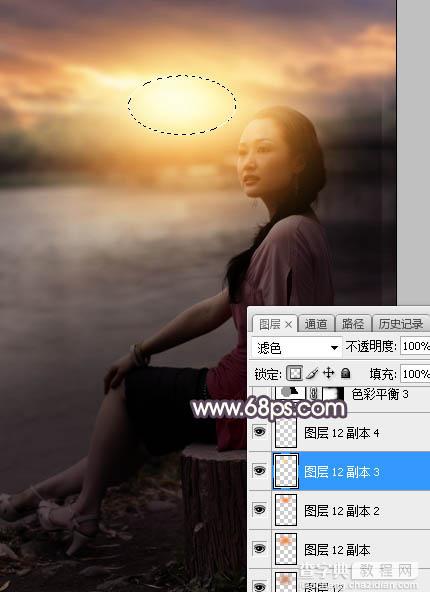 Photoshop调制出暗调暖色晨曦湖边人物图片29