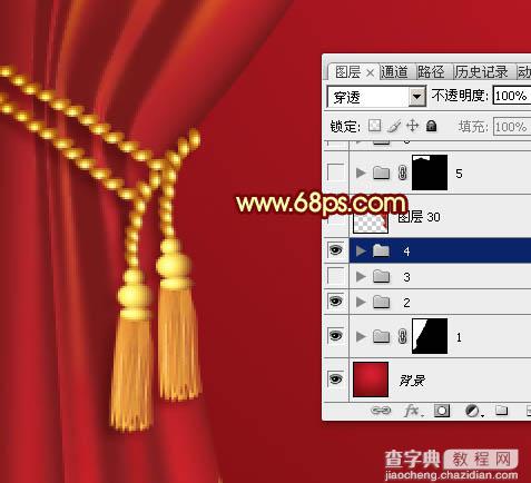 Photoshop设计制作喜庆华丽的红色金边帷幕34