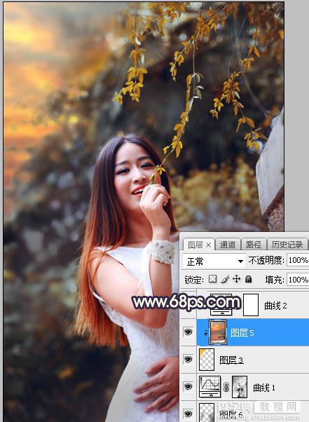 Photoshop调制出温馨的暖色霞光色围墙边的人物图片18