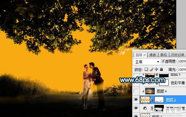 Photoshop调制出大气的霞光色树荫下的新人图片12