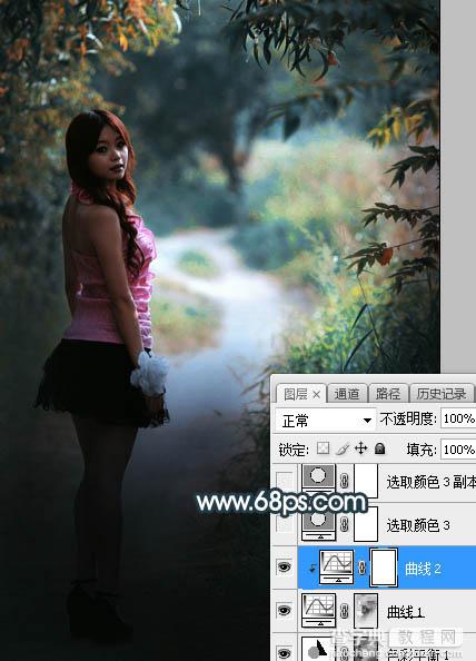 Photoshop调制出深秋暗青色绿树中人物图片20