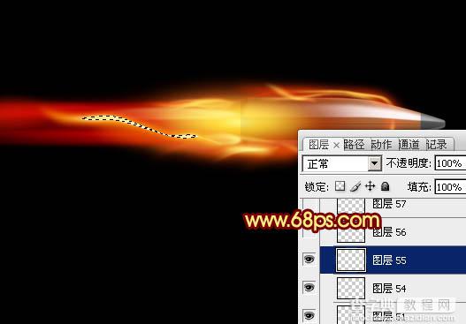 Photoshop制作高速飞行漂亮的逼真火焰弹头30