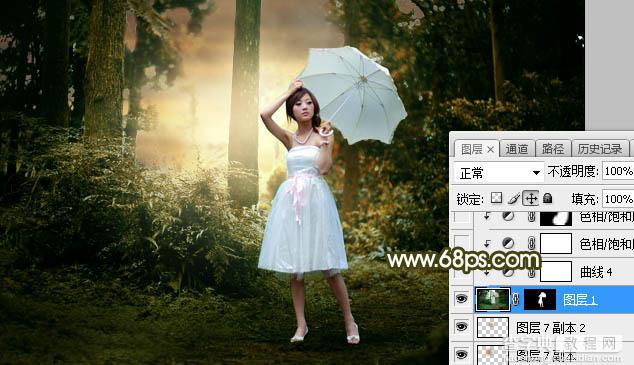 Photoshop调制出昏暗的黄褐色逆光丛林人物图片35