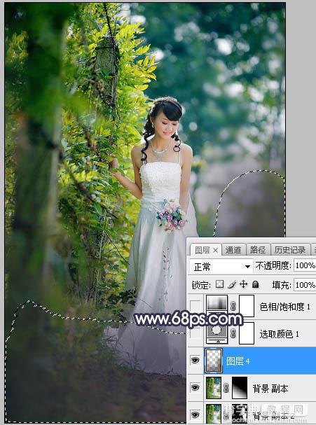 Photoshop将树林婚片打造梦幻的暗调蓝黄色5