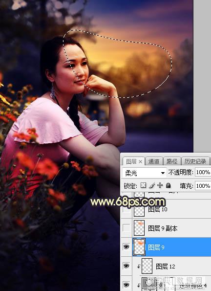 Photoshop调制出晨曦和逆光效果花坛边的人物图片19