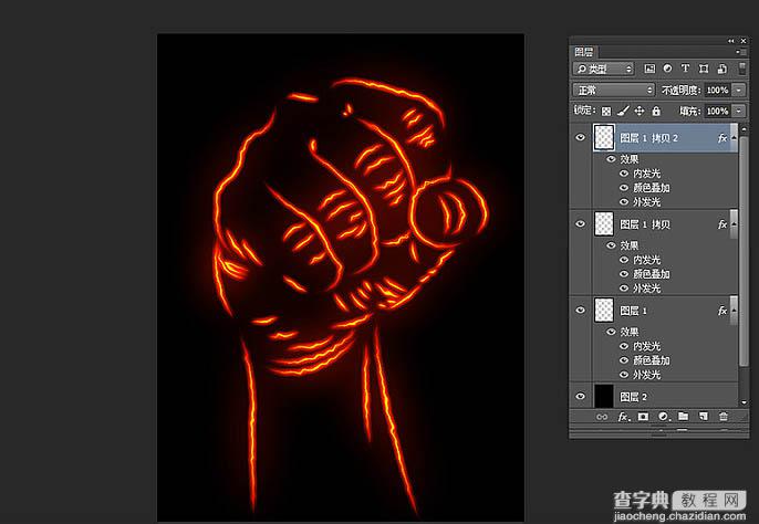 Photoshop利用图层样式与叠加工具制作燃烧的烈焰拳头13