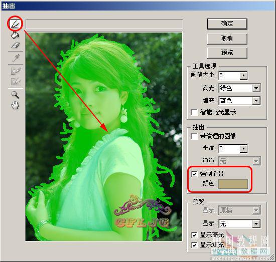 Photoshop 头发 抠图教程 怀恋抽出滤镜7