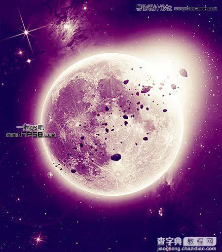 Photoshop设计制作紫色星球陨石围绕地球飞行壁纸1
