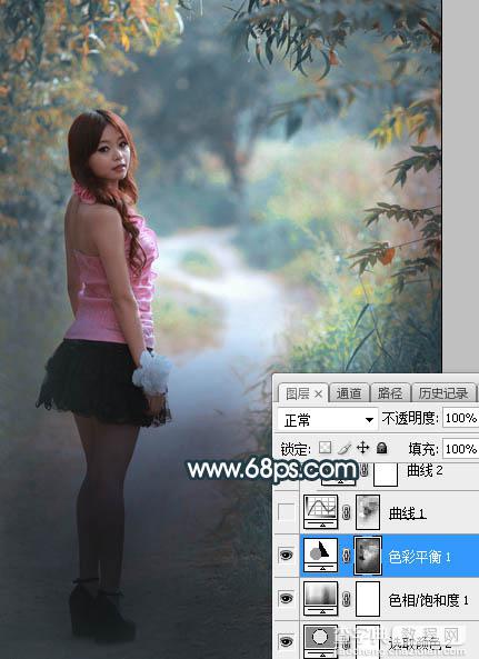 Photoshop调制出深秋暗青色绿树中人物图片16