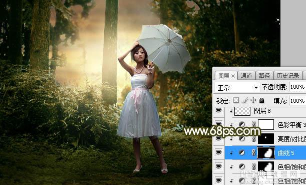 Photoshop调制出昏暗的黄褐色逆光丛林人物图片40