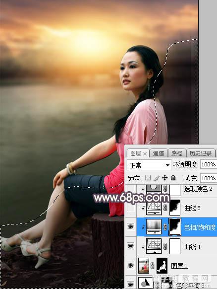 Photoshop调制出暗调暖色晨曦湖边人物图片37