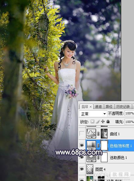 Photoshop将树林婚片打造梦幻的暗调蓝黄色11