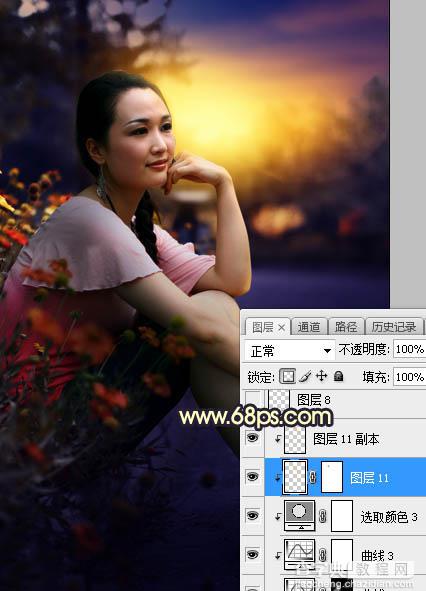 Photoshop调制出晨曦和逆光效果花坛边的人物图片30