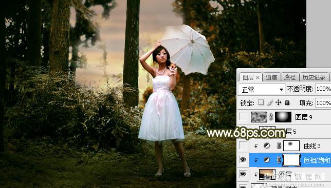 Photoshop调制出昏暗的黄褐色逆光丛林人物图片25