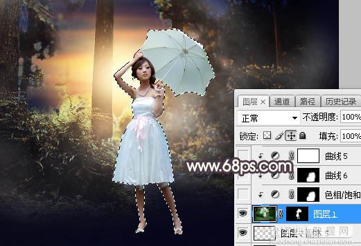 Photoshop调制出唯美的秋季晨曦逆光树林人物图片33