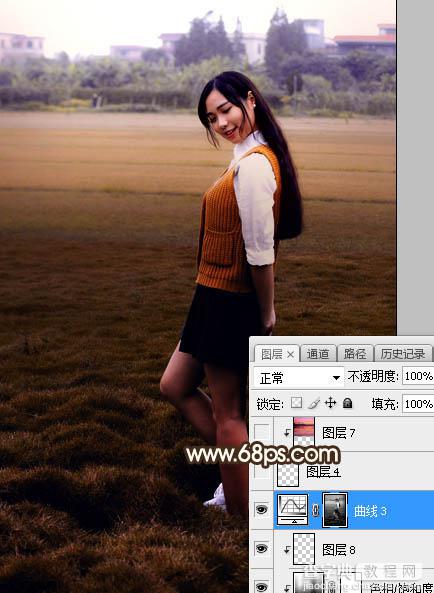 Photoshop调制出暗暖色霞光草坪上人物图片21