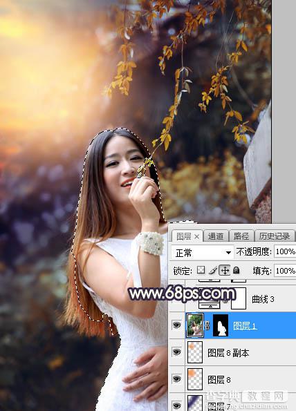 Photoshop调制出温馨的暖色霞光色围墙边的人物图片24