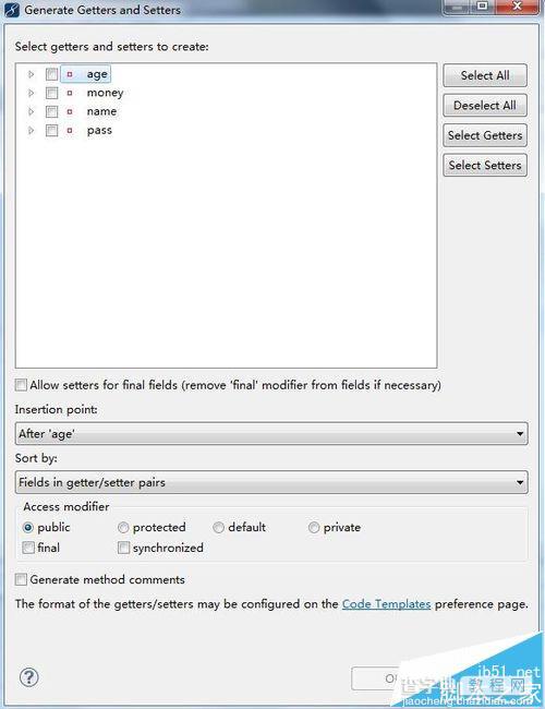 myeclipse中怎么自动生成getter和setter?5