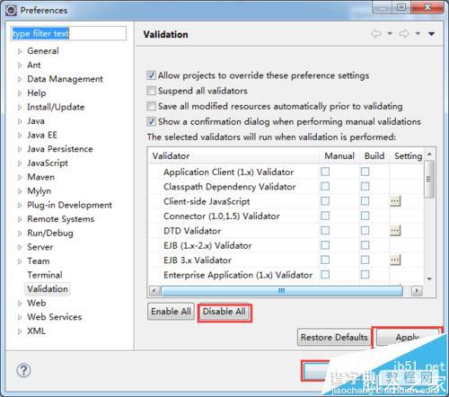 eclipse中怎么去掉xml/js验证?5