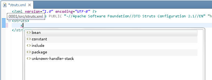 MyEclipse中设置strust.xml代码自动提示4