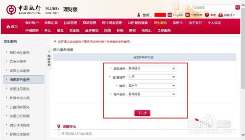 中国银行网上银行怎么交话费具体流程图解5