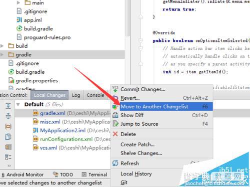 Android studio怎么将本地要更改的文件移至changelist中?4