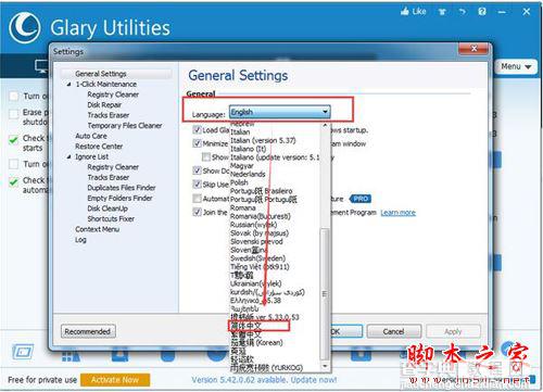 glary utilities清理系统垃圾文件如何设置中文语言3