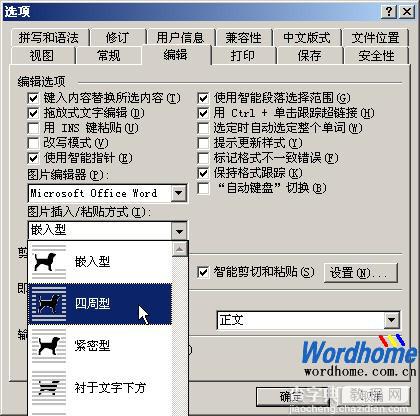 Word图片环绕方式默认版式的更改1