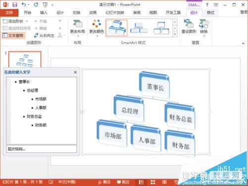 ppt2013中怎么使用SmartArt绘制公司内部组织结构图?9