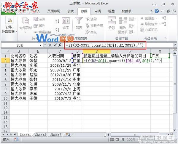 Excel 2010中如何自定义进行筛选并依次编号1