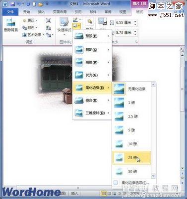 怎样在Word2010文档中设置图片柔化边缘效果1