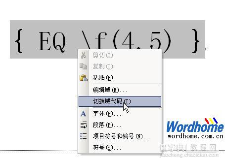 在Word2003中使用EQ域输入数学公式2