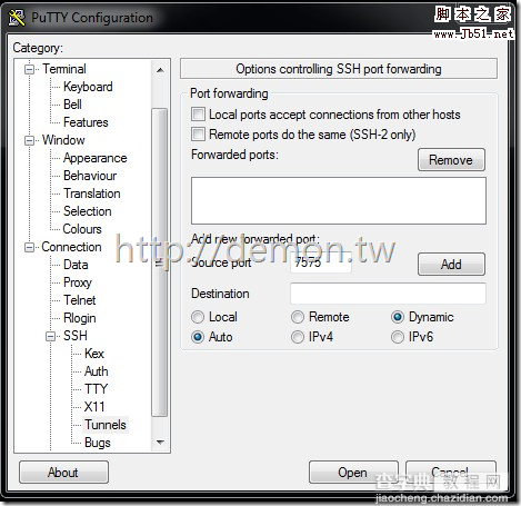 PuTTY SSH Tunnel设置图文教程2