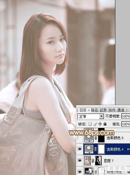 Photoshop为偏暗的街景美女加上韩系淡红色30