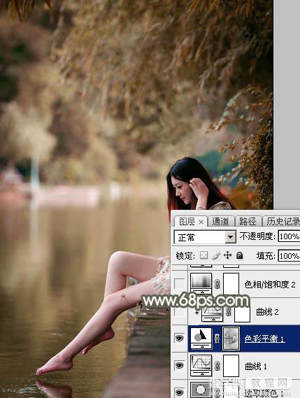 Photoshop为水边美女图片打造甜美的酒红色12