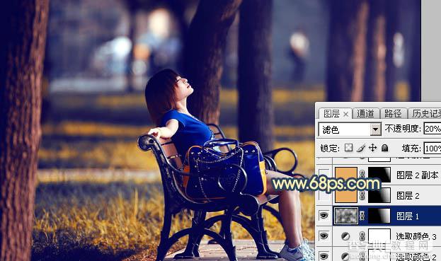 Photoshop为公园长椅上的美女调制出唯美的晨曦暖色36