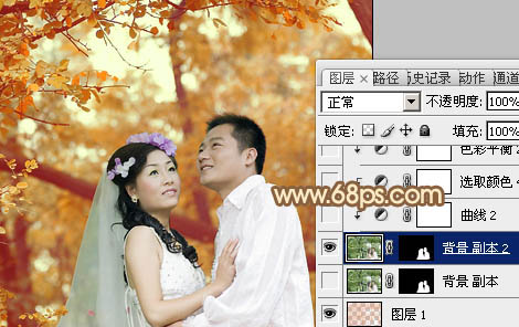 Photoshop将树林婚片打造出柔和温馨的秋季暖色调29