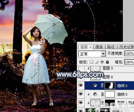 Photoshop调制出唯美的暗调霞光树林人物38