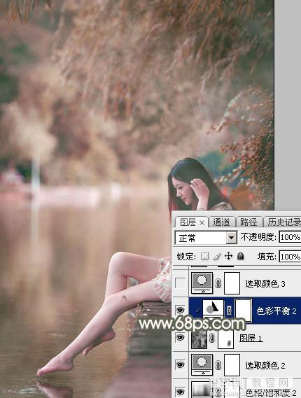 Photoshop为水边美女图片打造甜美的酒红色25