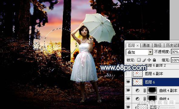 Photoshop调制出唯美的暗调霞光树林人物45