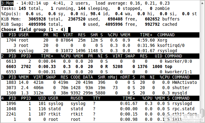 Linux中用于进程显示的top命令使用实例集锦9