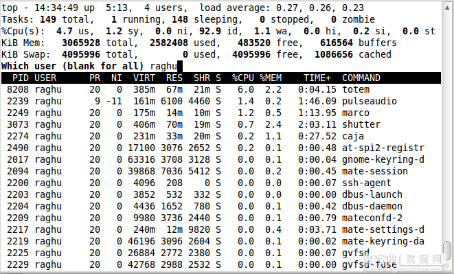 Linux中用于进程显示的top命令使用实例集锦23
