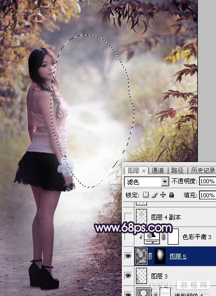 Photoshop调制出暗调秋季蓝紫色树林人物图片36