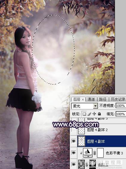 Photoshop调制出暗调秋季蓝紫色树林人物图片40