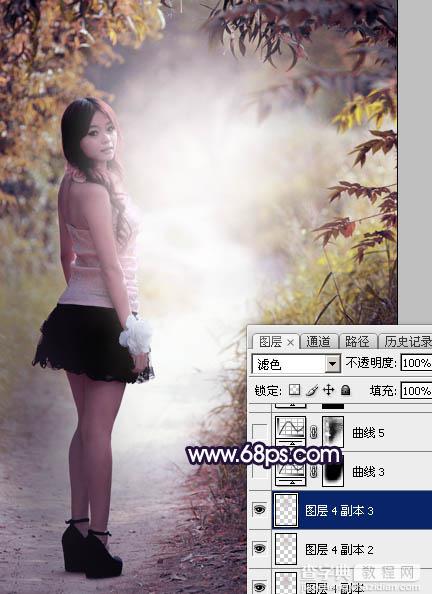 Photoshop调制出暗调秋季蓝紫色树林人物图片42